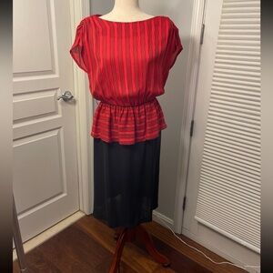 vintage red and black pinstripe 1960s secretary dress - size 11 junior dress